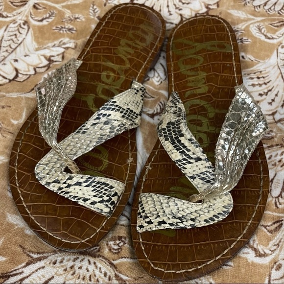 Sam Edelman "Gwen" Faux Snake Skin Sandal Gold/Tan Sz 7 - Picture 1 of 7